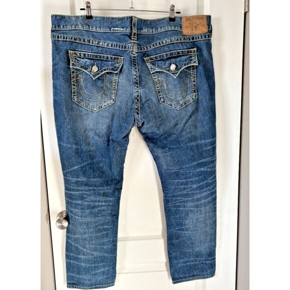 Vtg True Religion 46 x 28 Y2k Skinny Flap Gold Big T jeans 112790 - Picture 5 of 10